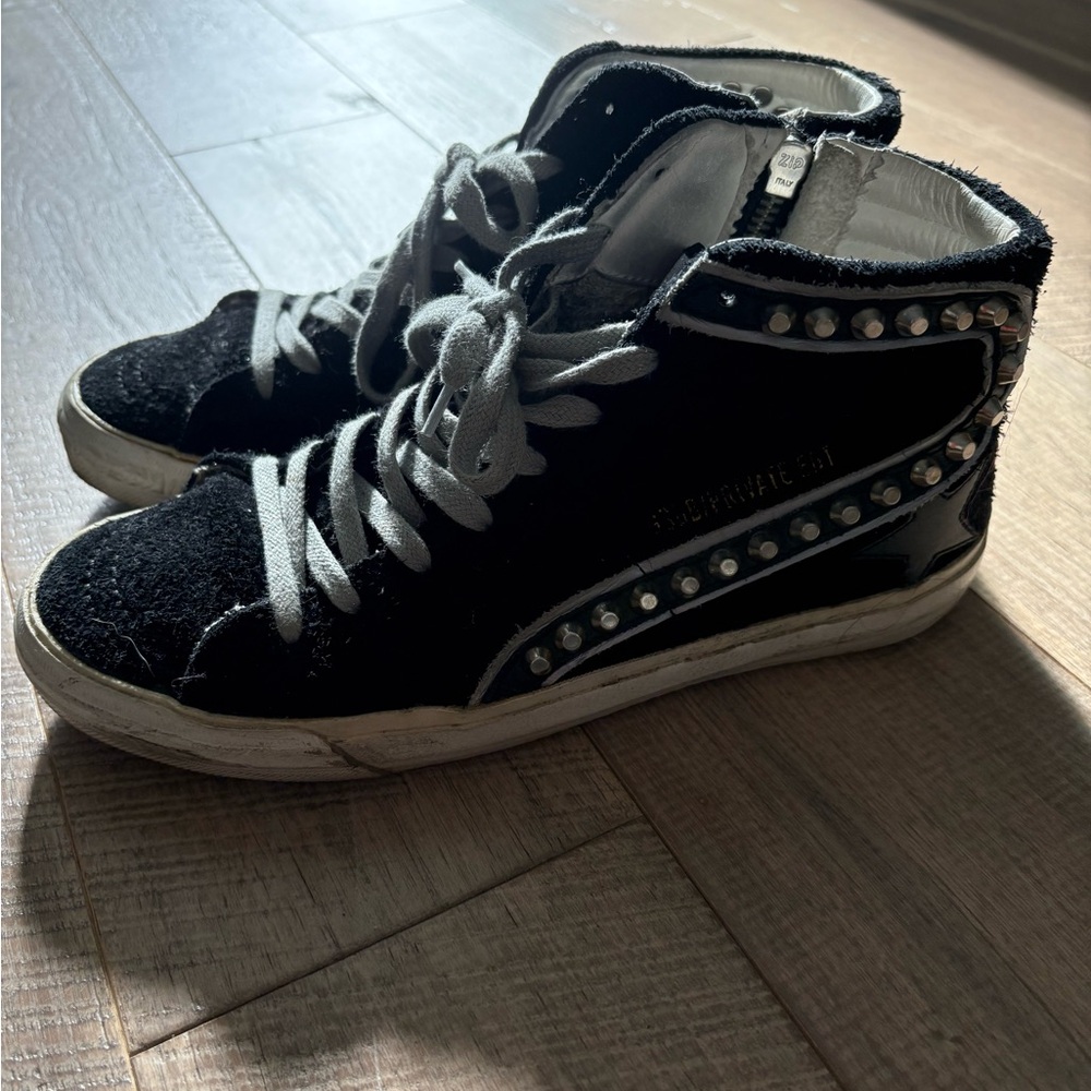 Golden Goose Black Suede High-Top Sneakers with Silver Studs